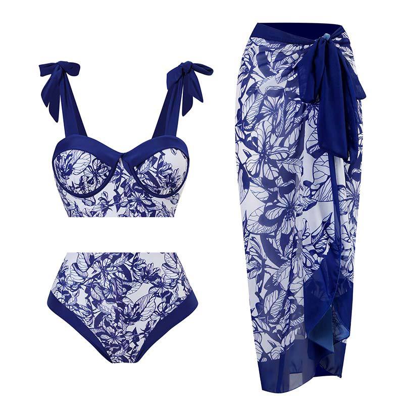 High Waist Print Three-Piece Bikini Swimsuit Women Sexy Swimsuit Outfit Bikini Set1