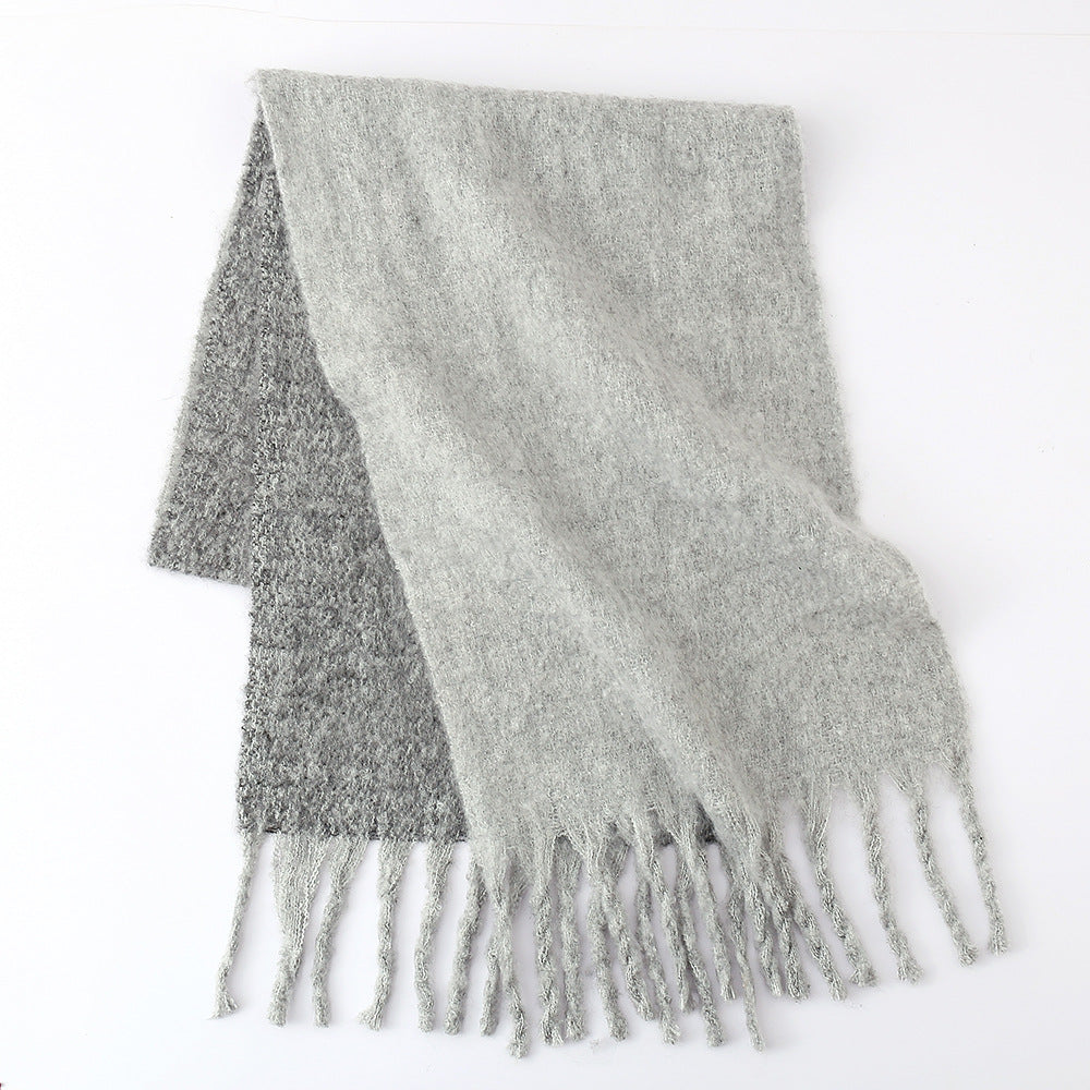 Scarf Women Winter Two Color Soft Glutinous Thickened Autumn Winter Thick Tassel Wild Couple Scarf One Size Gray