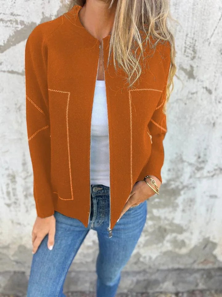 Autumn Winter Casual Zipper Solid Color Jacket Orange