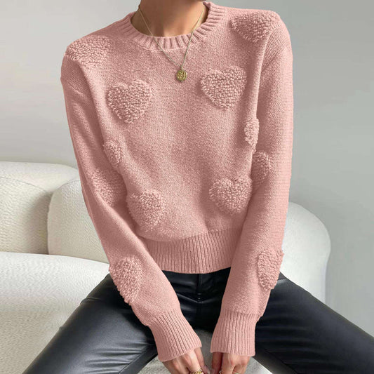 Autumn Winter Women Clothing Peach Heart Sweater Pullover Long Sleeve Top