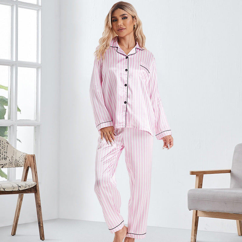 Women Nurse Short Sleeve Striped White Ice Cardigan Trousers Long Sleeve Home Wear Supply Pajamas Sets