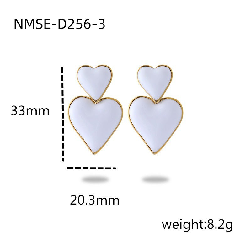 Stainless Steel Dripping Love Heart Earrings Vacuum Gold Plated Earrings One Size NMSE-D256-3