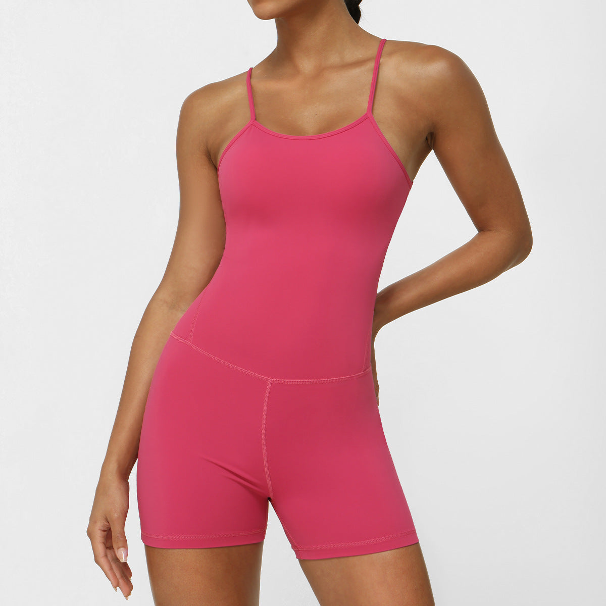 Thin Strap Yoga Clothes Shorts Suit Nude Feel One Piece Fitness Clothes Top Yoga Clothes Suit High Grade Pink