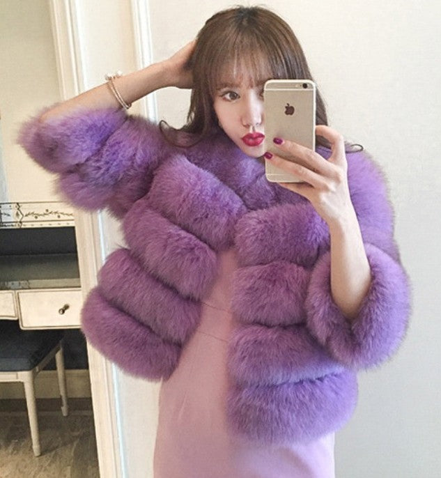 Fur in Faux Fur Faux Fur Coat Women Short Long Sleeve Fur Artificia Grape