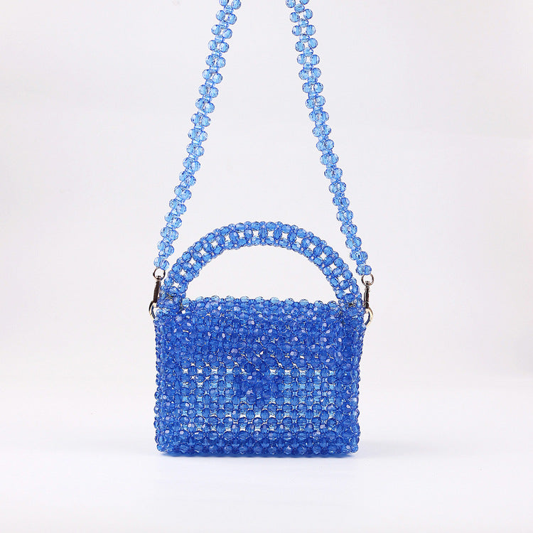 Creative Acrylic Multi Color Portable Beaded Women Bag Casual All Matching Weaving Dinner Bag One Size Blue