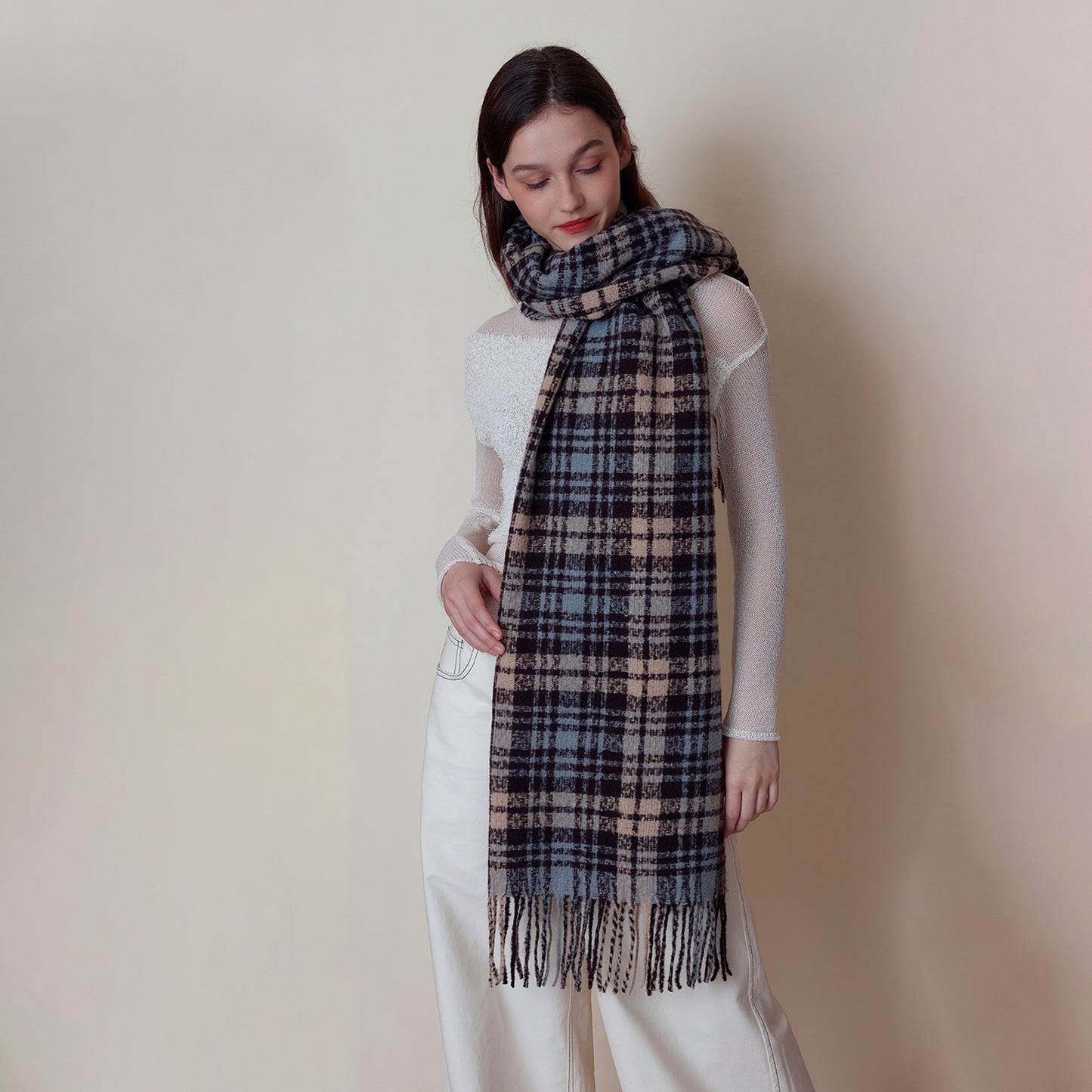 Korean British Cashmere like Vintage Plaid Scarf Winter Women Warm Shawl Shawl Scarf