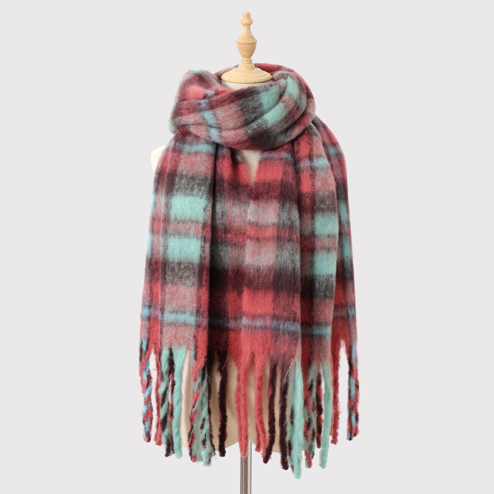 Autumn Winter Thickened Warm Contrast Color Scarf Women All Match Soft Tassel Shawl Atmosphere Scarf One Size Multi