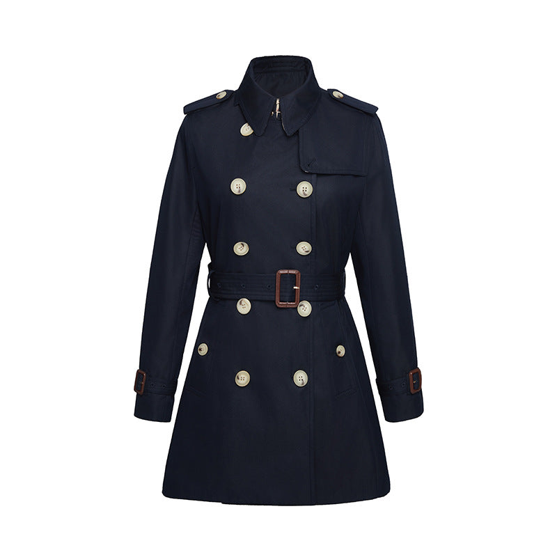 Spring Autumn Mid Length Waterproof Anti Wrinkle Trench Coat Women Deep purplish blue