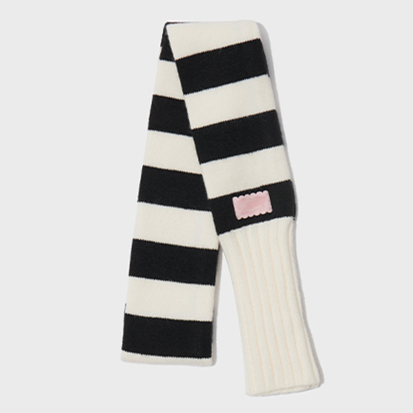 Warm Decorative Retro Cute Stripes Knitted Scarf Women Autumn Winter Wool Scarf One Size Black and white