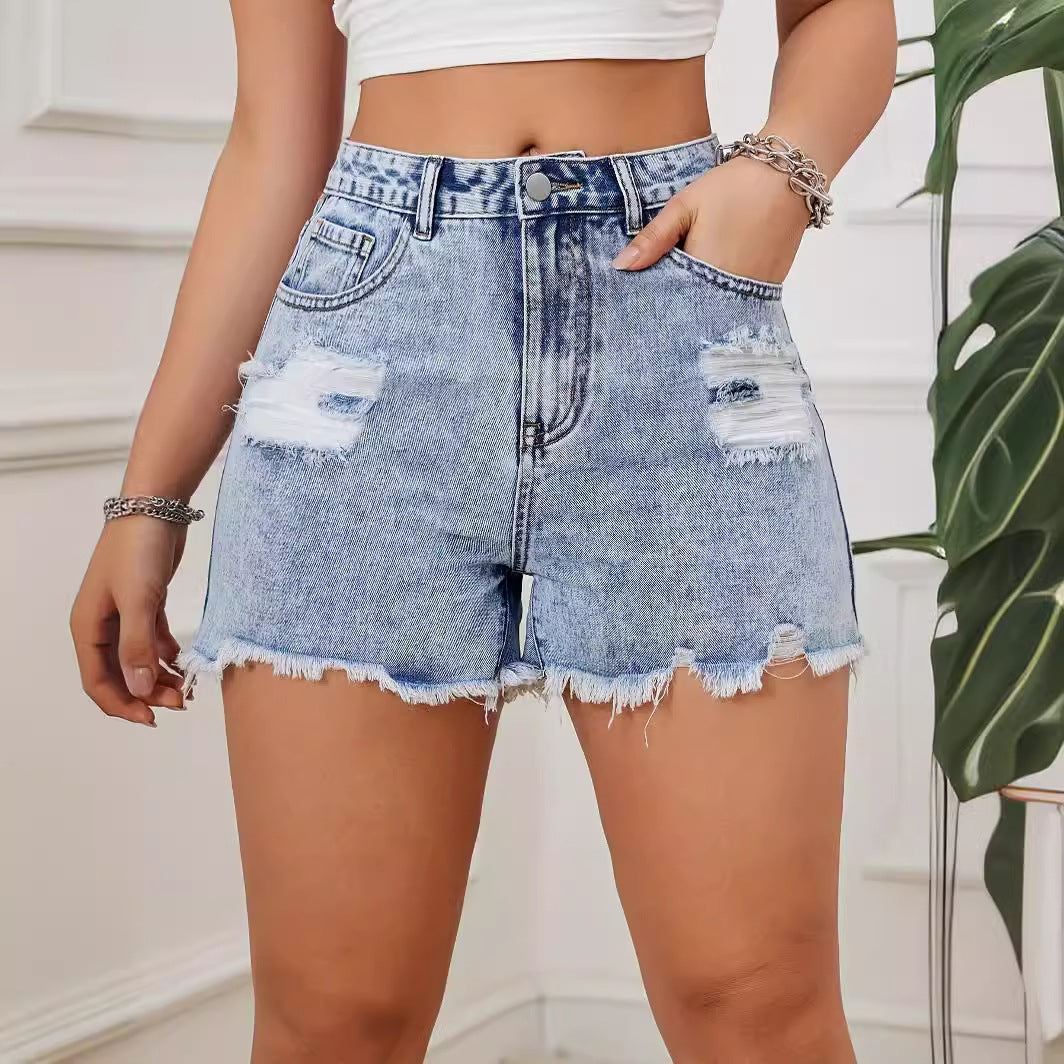 Women Summer Ripped Sexy Denim Shorts High Waist Raw Hem Pants All Matching Casual