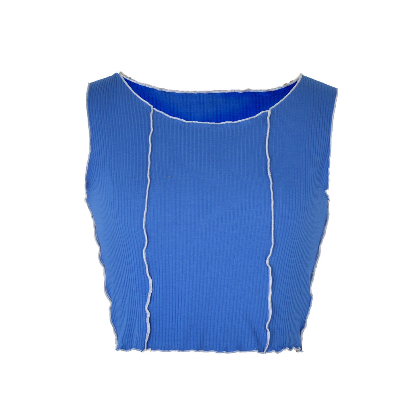 Summer Color Contrast Patchwork Women Vest round Neck Cropped Slim Top Women