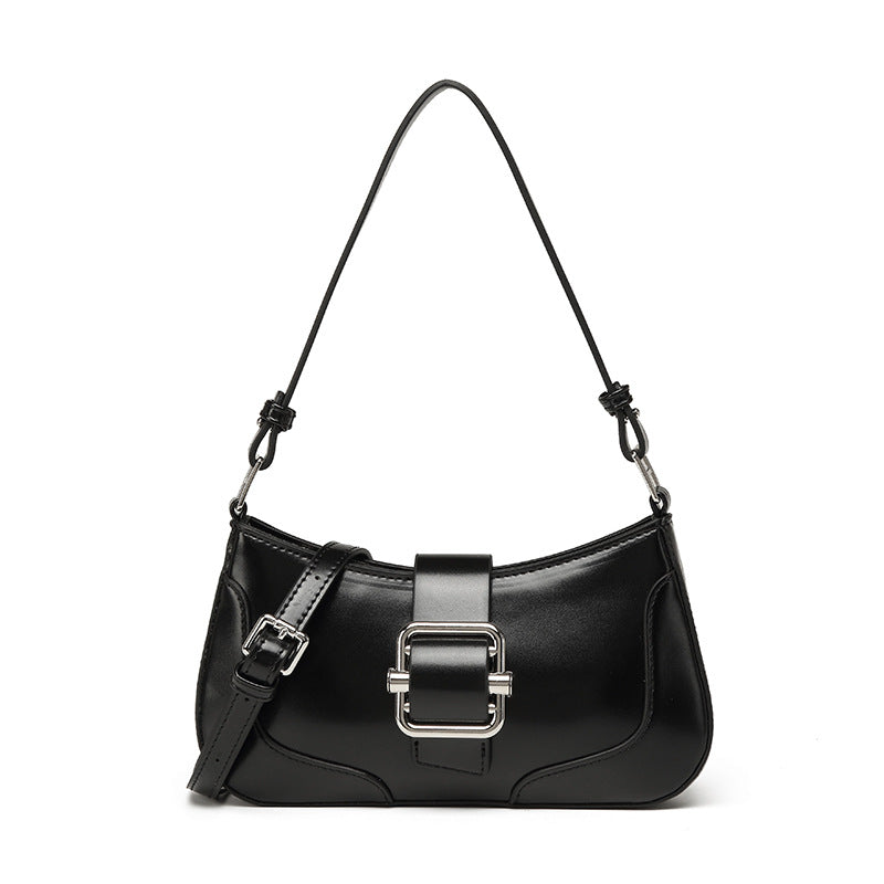 Moon Bag High End Retro Office Sexy Underarm Baguette Bag Shoulder Messenger Bag One Size Black Leather