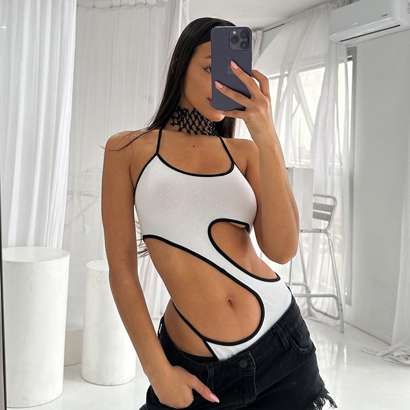 Summer Swimsuit Jumpsuit Hollow Out Cutout out Cropped Tube Top One Piece Briefs Sexy Long Braces White