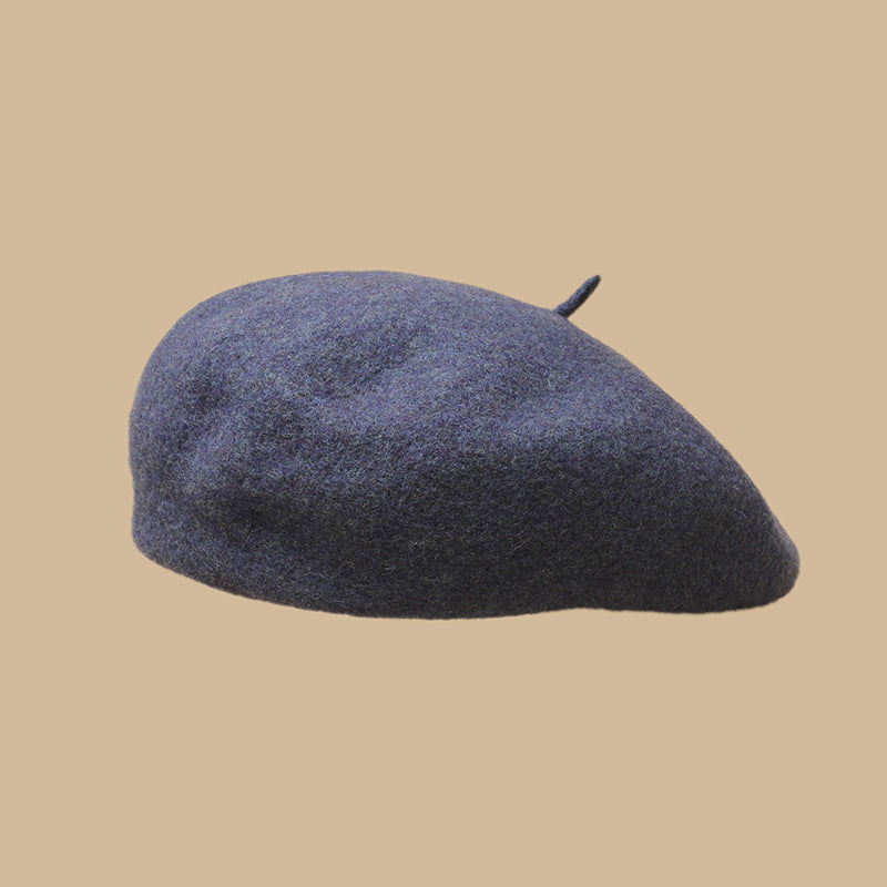 Autumn Winter Wool Beret Women British Retro Warm Painter Hat Face Looking Small Girl Cap One Size Blue