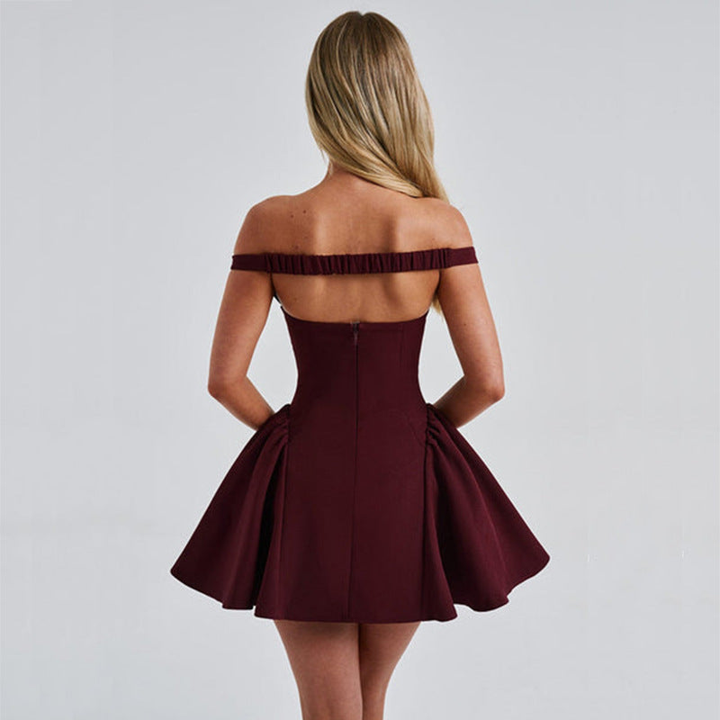 Women Clothing Autumn Sexy V neck Low Cut Sexy Backless Solid Color Slim Dress