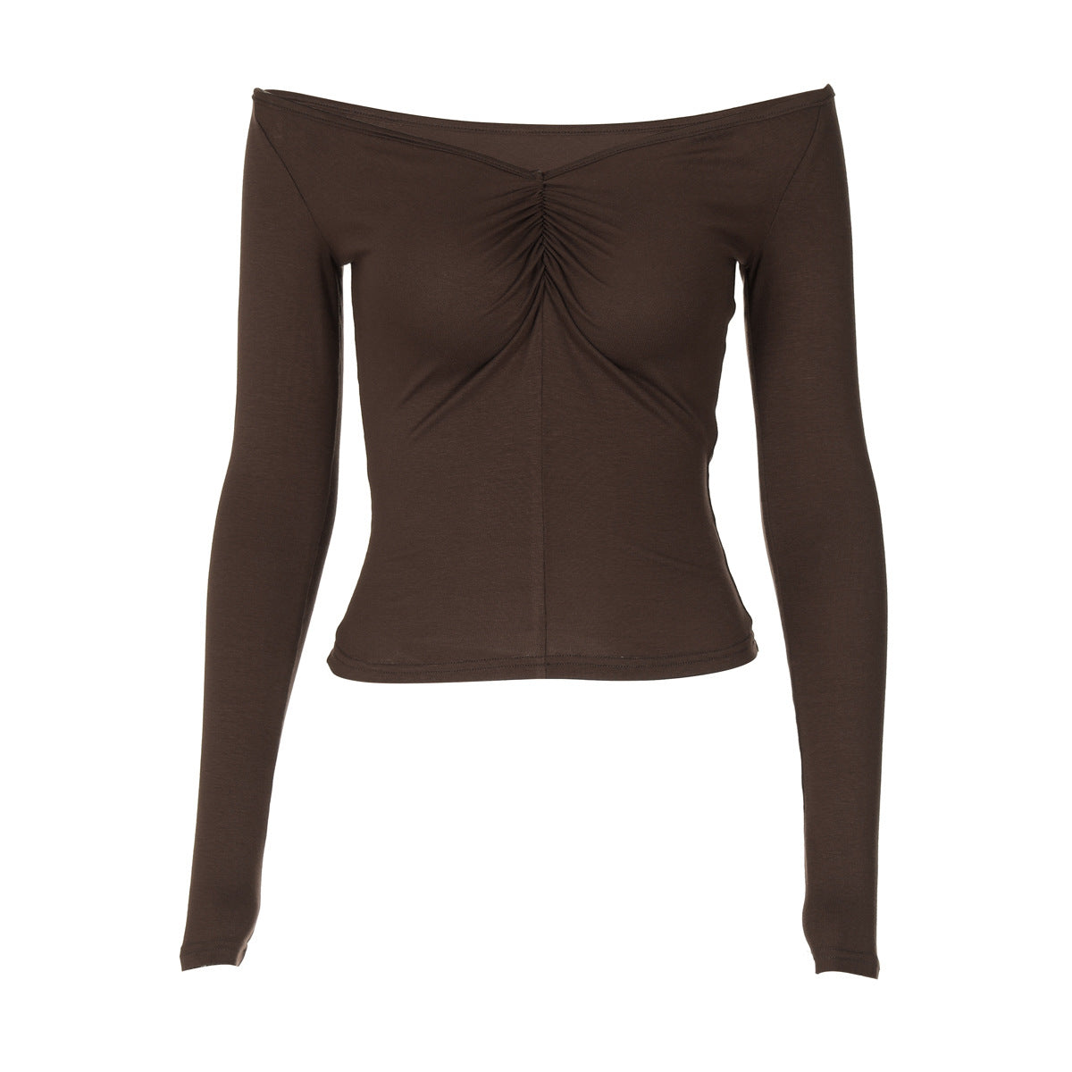 Women Clothing Pure Sexy Autumn off Neck Slim Pleated Long Sleeve Bottoming Shirt Top