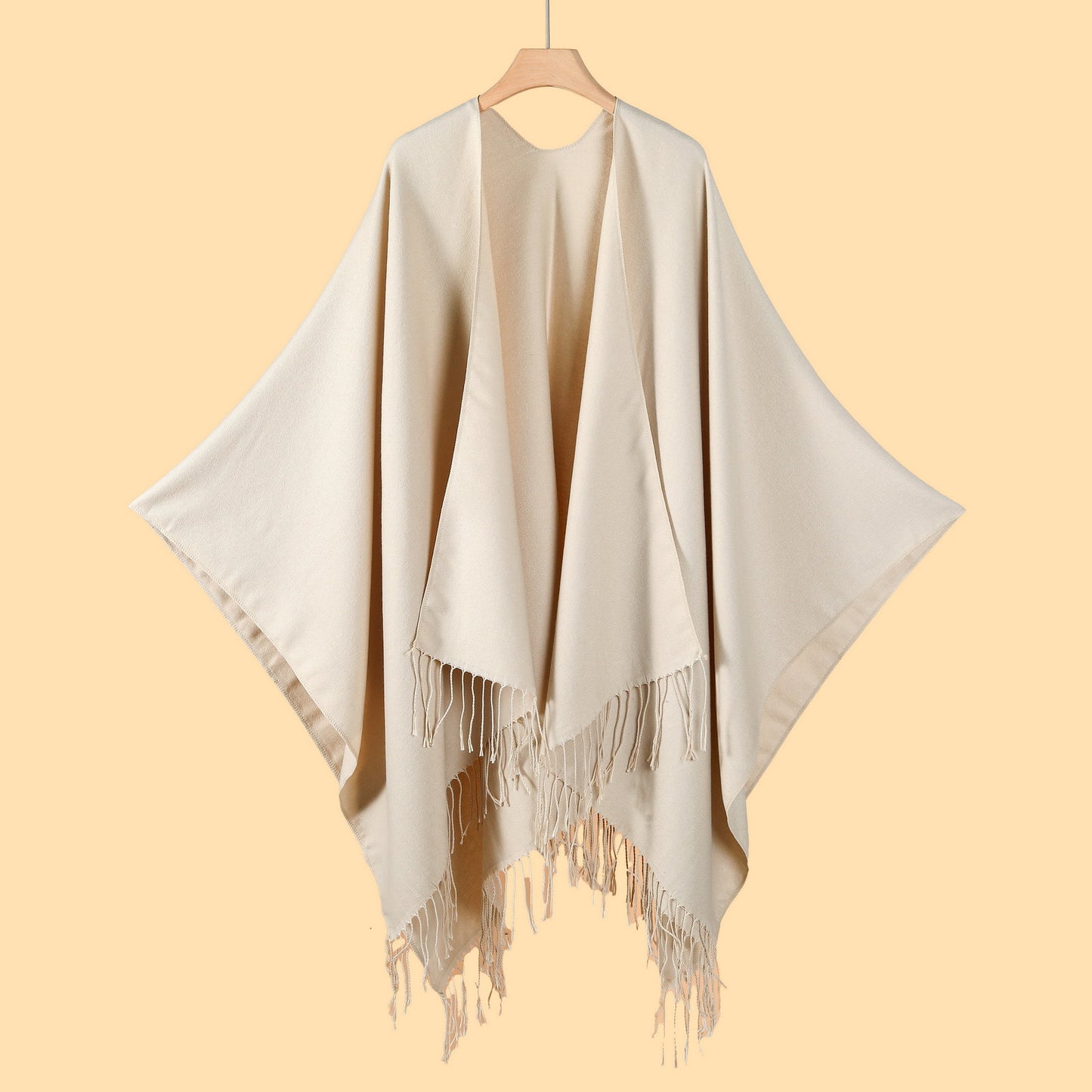 Street Ladies Large Scarf Autumn Winter All Match Air Conditioned Room Keeping Warm Dual Purpose Plain Tassel Shawl Cape One Size Beige