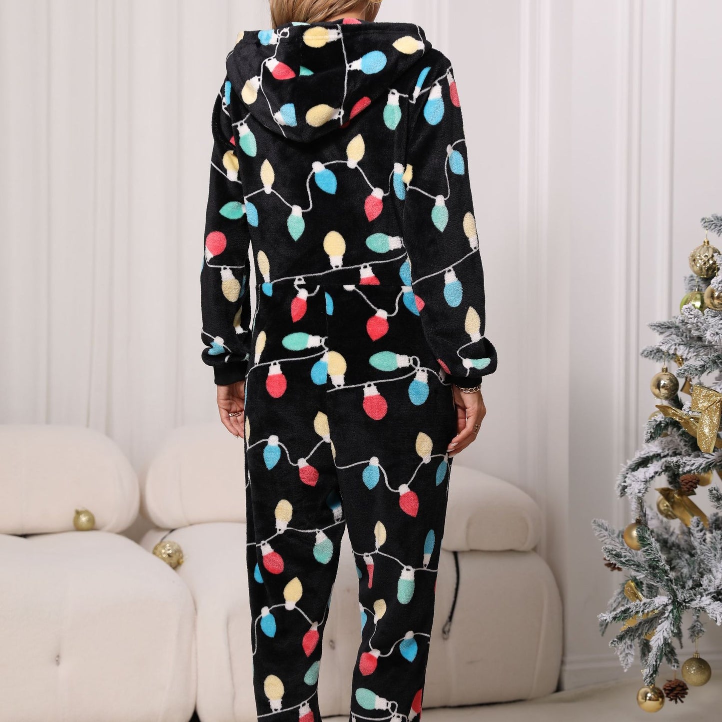 Women Autumn Clothing round Neck Home Casual Comfortable Can Be Worn outside Thermal Flannel Christmas Jumpsuit