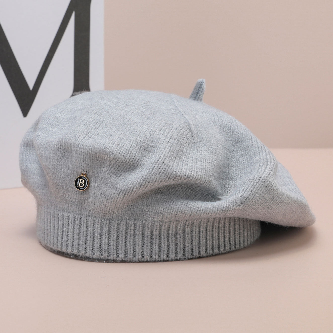 Autumn Winter Knitted Beret Korean Artistic Retro Big Head Circumference Show Face Small Painter Cloud Hat One Size Gray