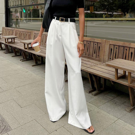 Pure White Trousers for Women Autumn Winter High Waist Wide Leg Pants Office All Matching Casual Trousers