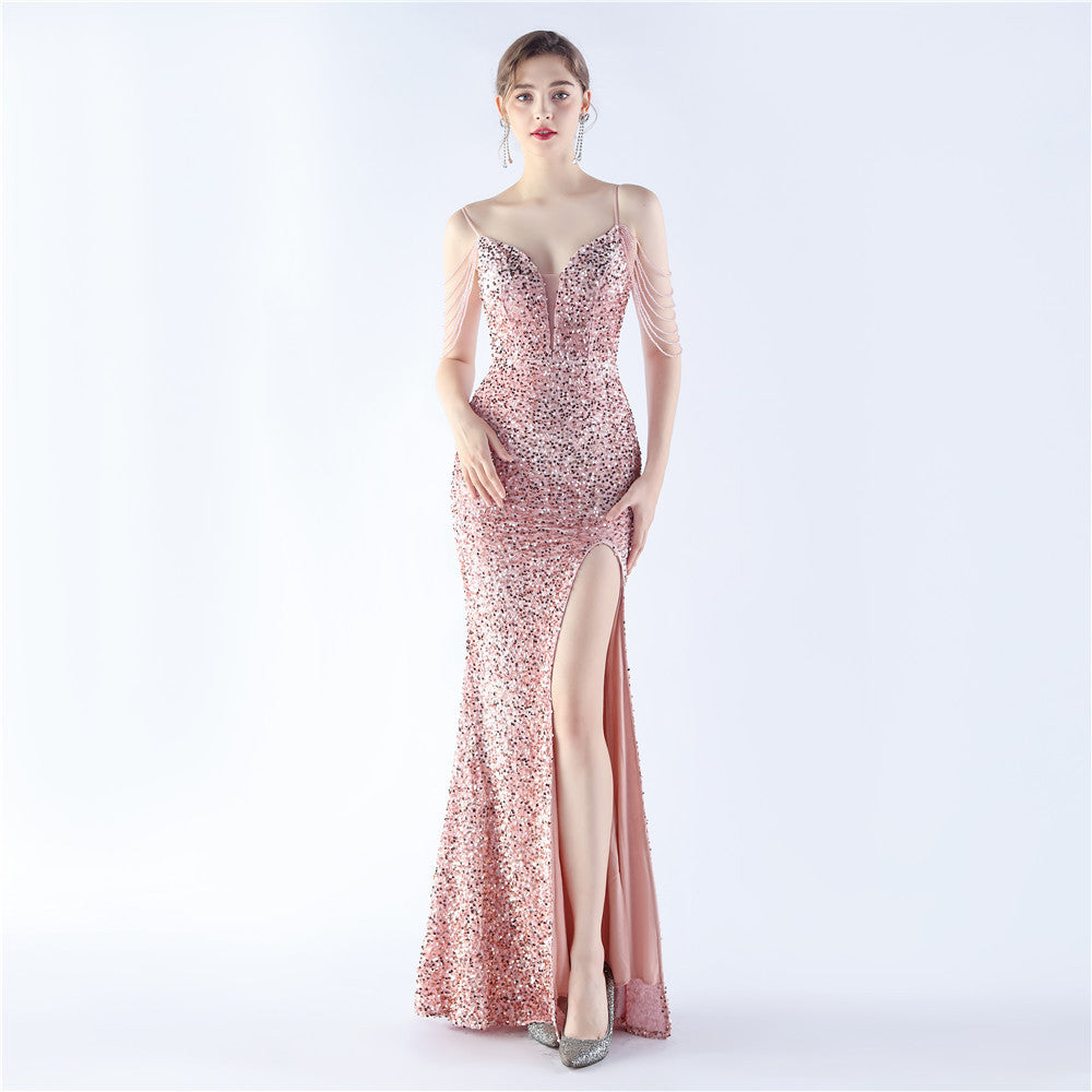 Velvet Bottom Handmade Sequin Craft Beads Sequ Dress