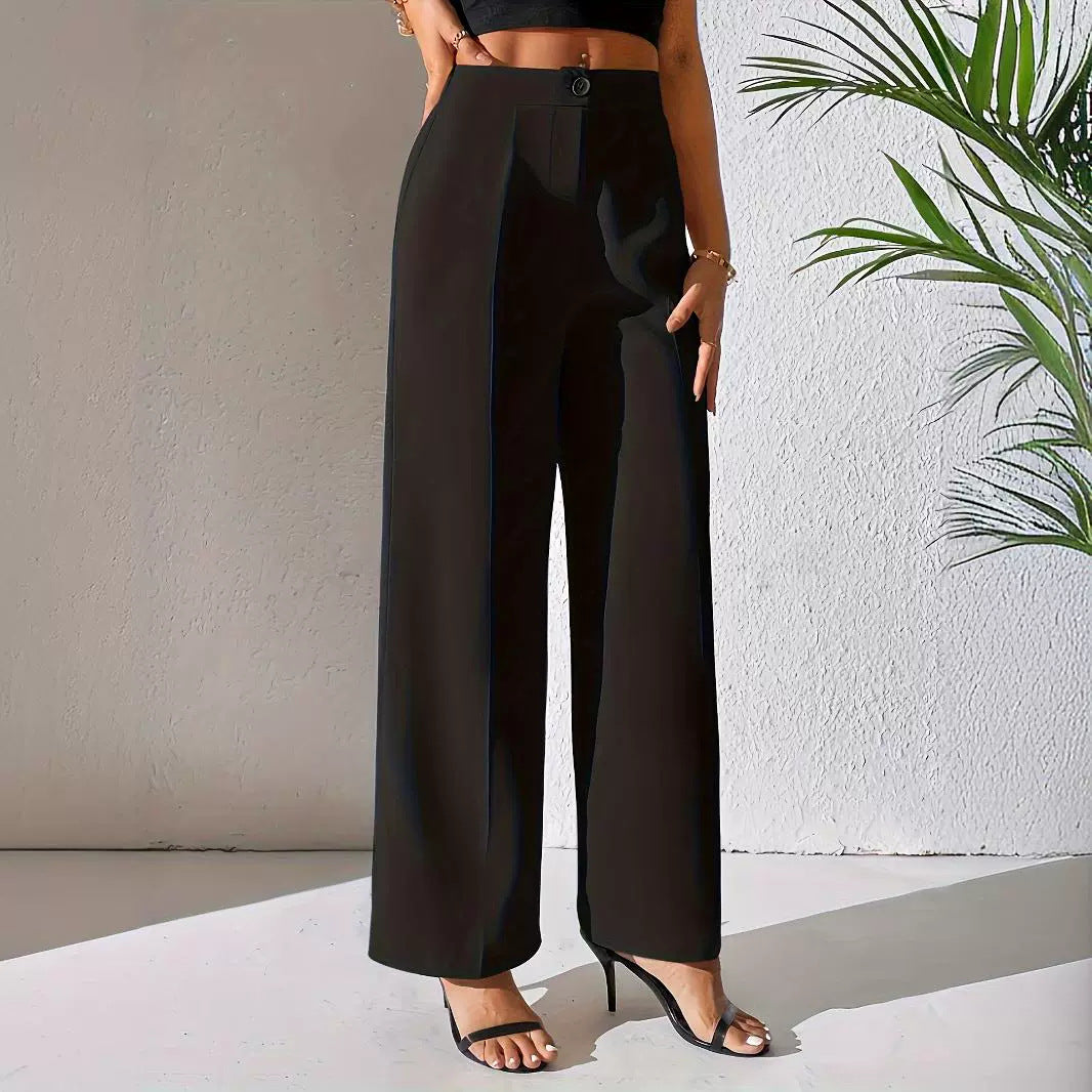 Solid Color Wide Leg Pants Draping Effect Elegant Loose Straight Casual Pants Women