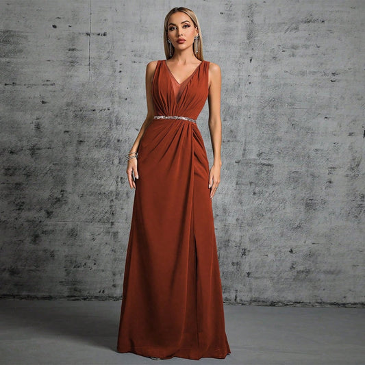 Sexy V neck Evening Dress Elegant Slim Fit Slimming Annual Party Dress Cocktail Party Ball Dress Host Formal Dress