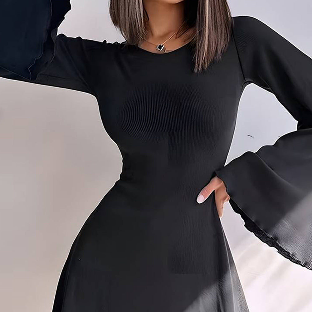 Big Bell Sleeve Dress Autumn Winter Sexy Backless Women