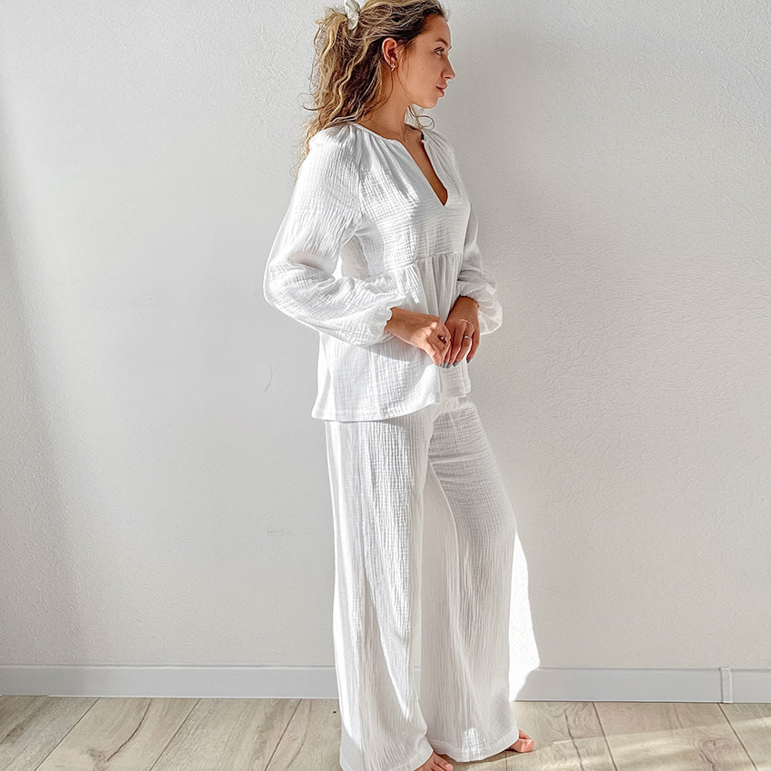 Autumn Loose Comfortable Homewear Women Simple Casual Pure Cotton Skin Friendly Pajamas