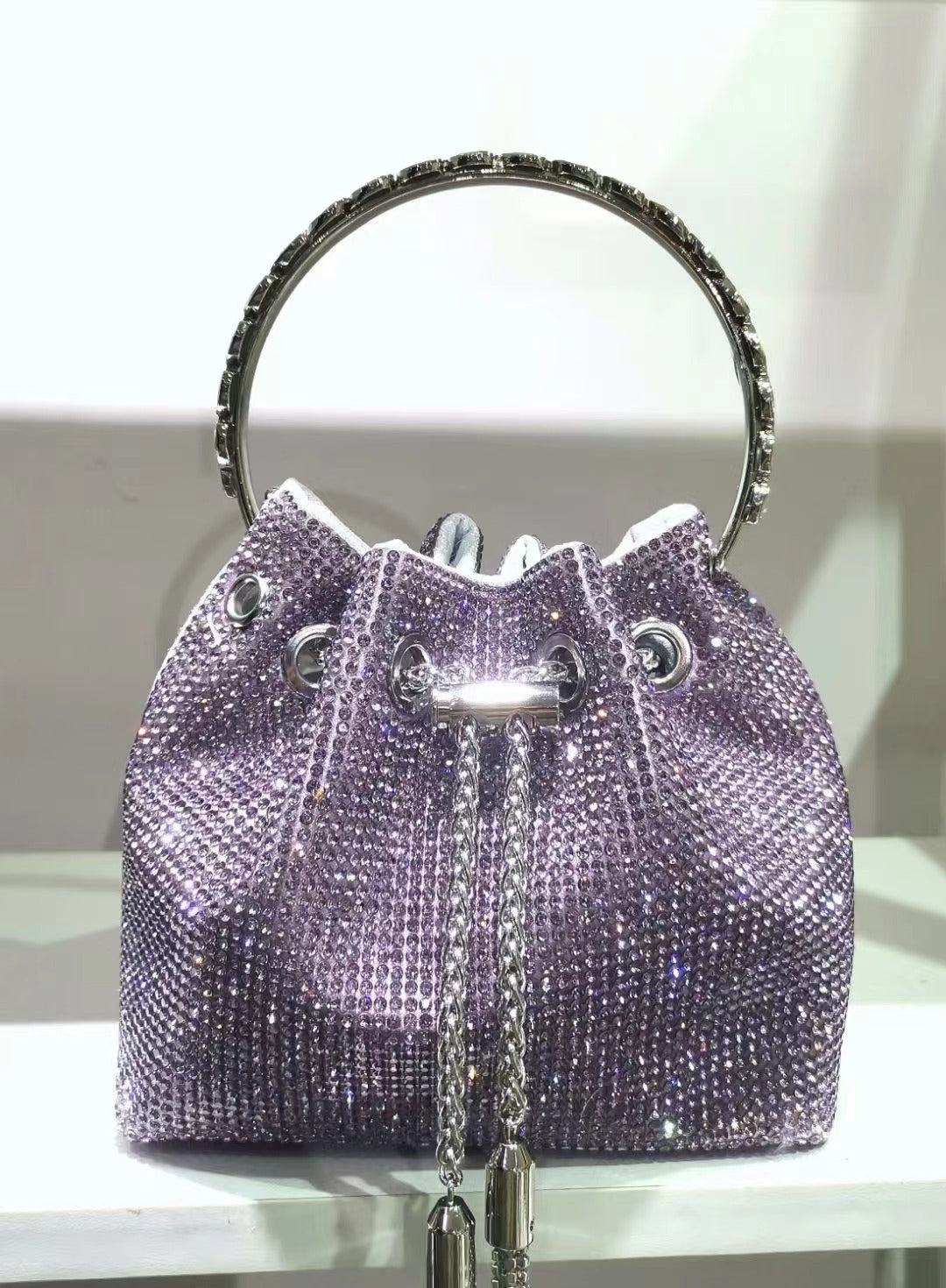 Rhinestone Premium Dinner Handbag Acrylic Women Bag Diamond Chain Bag Shoulder Bag One Size Purple