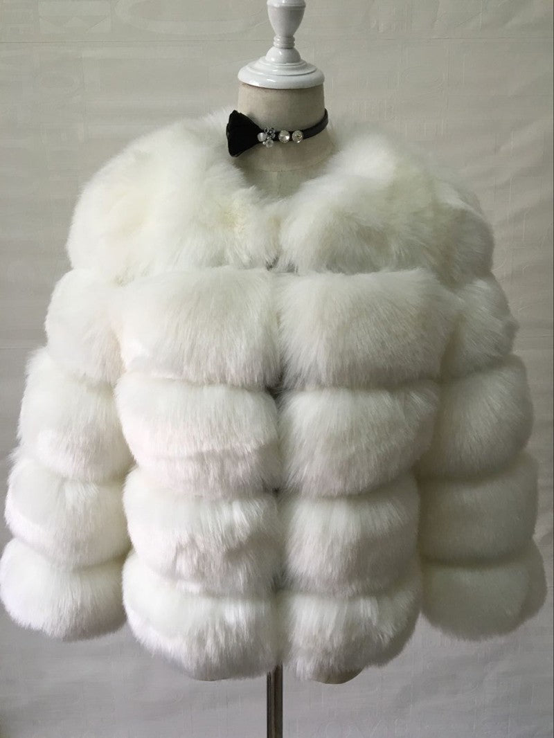 Fur in Faux Fur Faux Fur Coat Women Short Long Sleeve Fur Artificia White