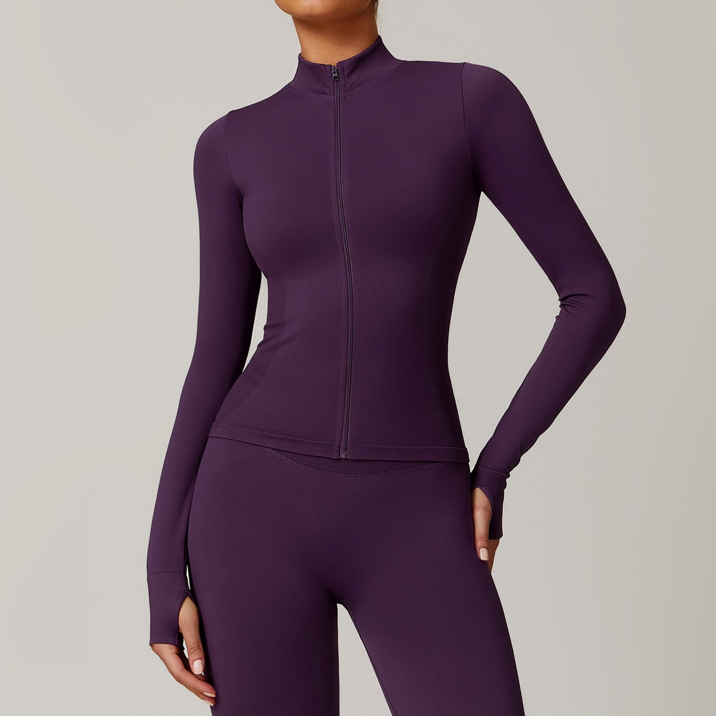 Stand Collar Zipper Yoga Clothes Women Jacket Windproof Slim Fit Warm Top Sports Running Jacket Plum Purple