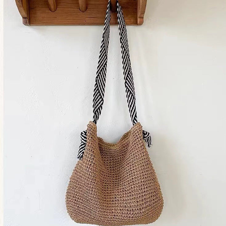 Navy Straw Bag Handmade Shoulder Woven Bag Women Bag Holiday Beach Bag