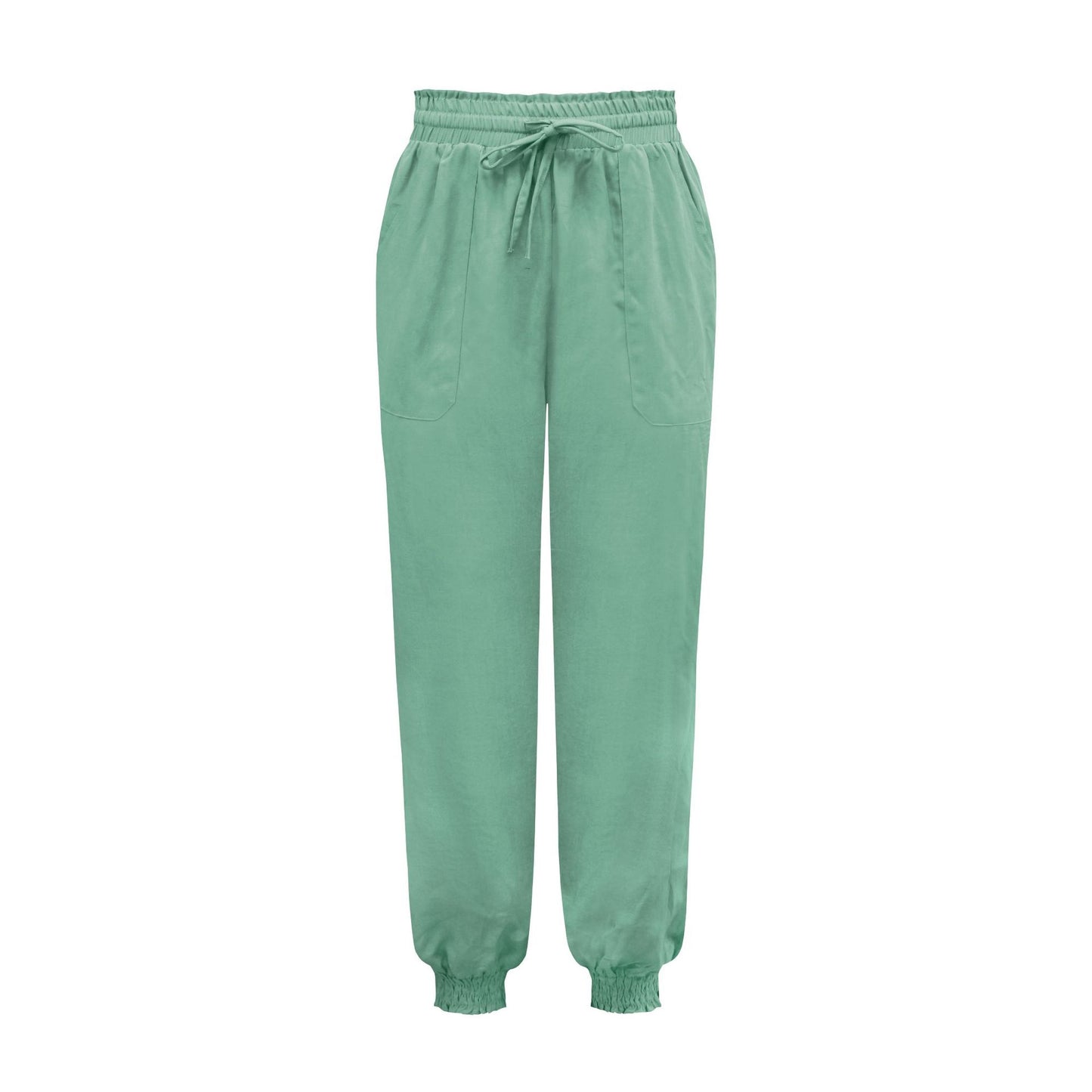 Spring Summer Women Clothing Solid Color Rayon Comfort Casual Trousers Drawstring Elastic Waist Harem Pants Mint Green