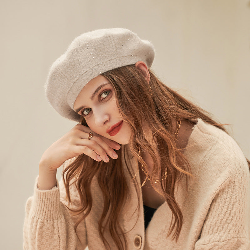 Beret Women Autumn Winter Woolen Hat Fleece lined Winter Knitting Hat Solid Color Women