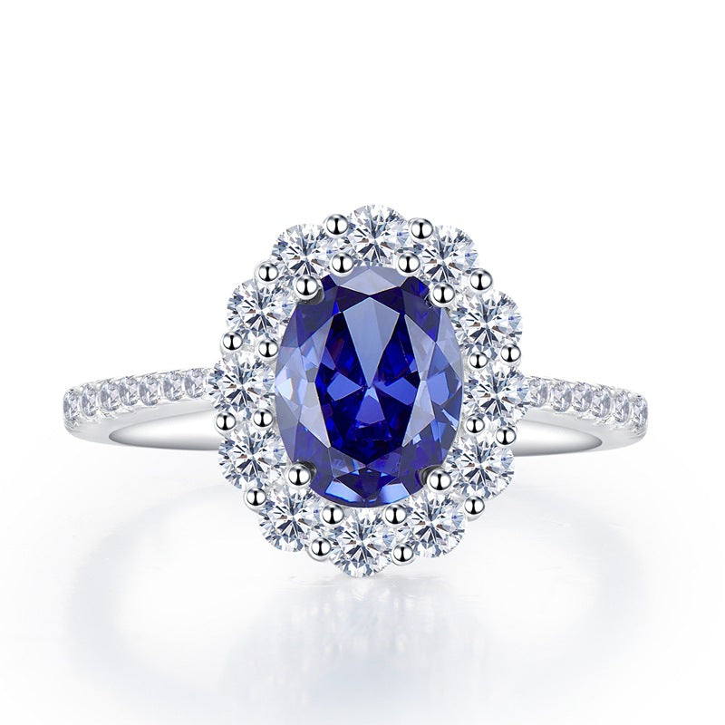 Jewelry Classic Artificial Sapphire Oval 7*9 Zircon Ring Product Blue Diamond