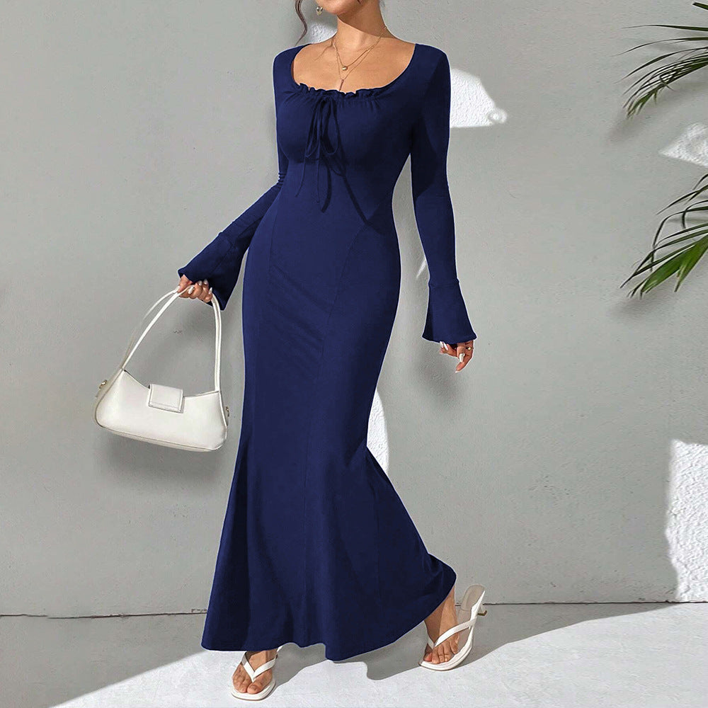 Women Clothing Simple Elegant Dress Autumn Winter Sweet Design Niche Maxi Dress