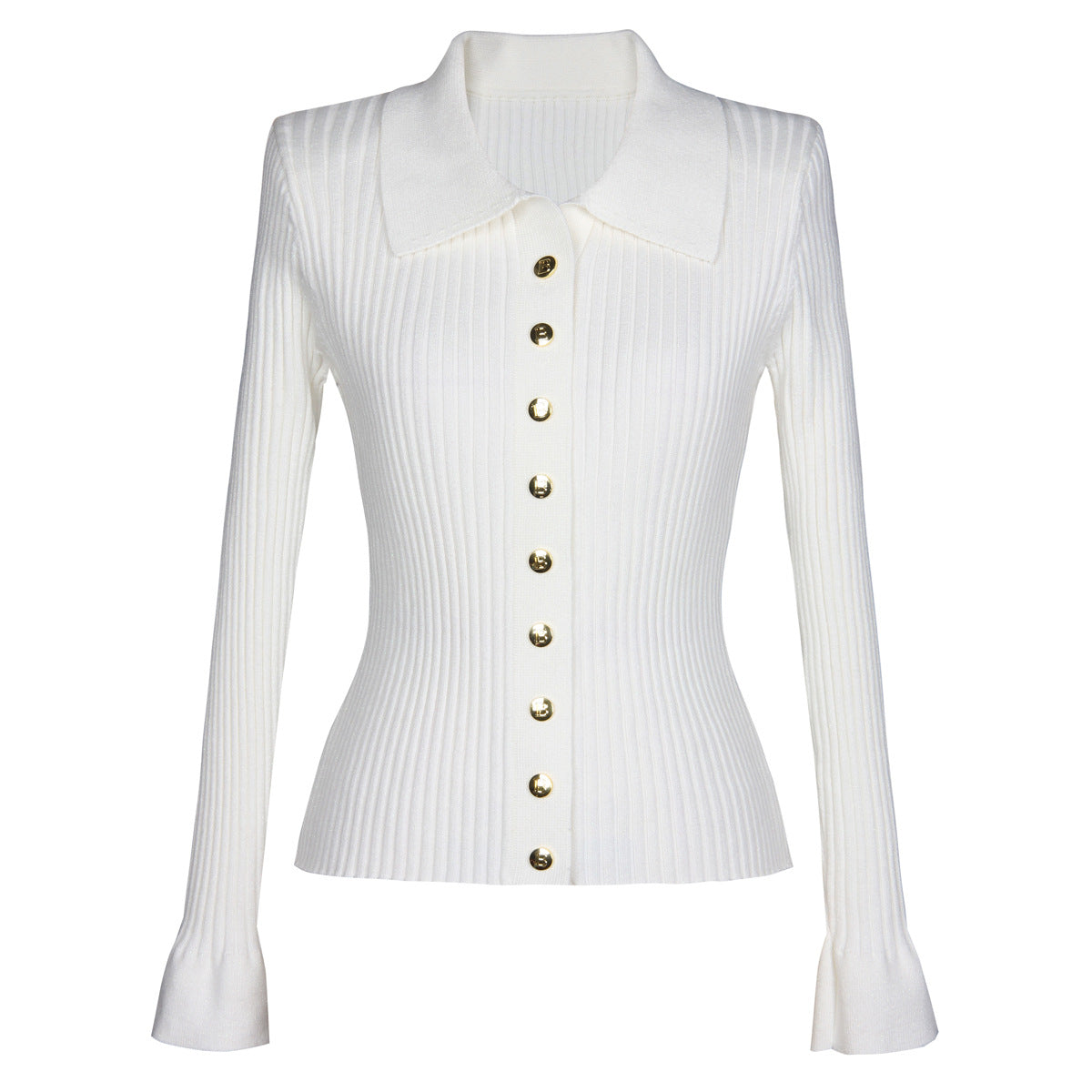 High End Autumn Winter Quality Knitwear Long Sleeve Collared Bright Silk Cardigan Woolen Jacket White