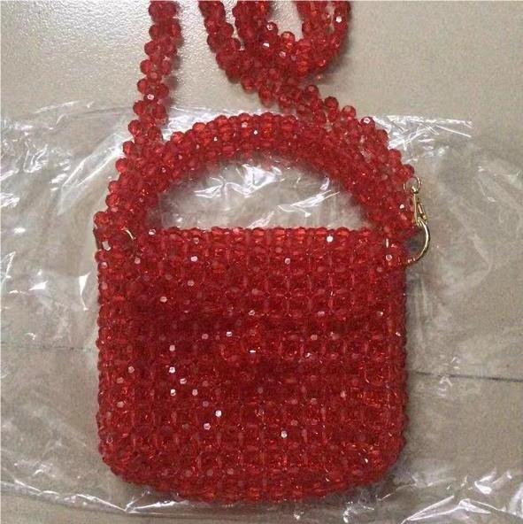 Creative Acrylic Multi Color Portable Beaded Women Bag Casual All Matching Weaving Dinner Bag One Size Red