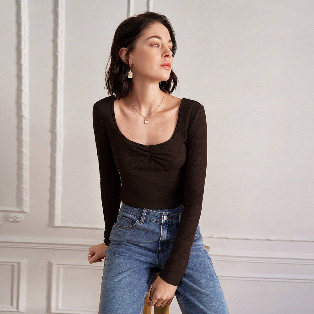 Simple Sexy T shirt Fall Winter Slim Backless Long Sleeves Beautiful Back Tank Top Women