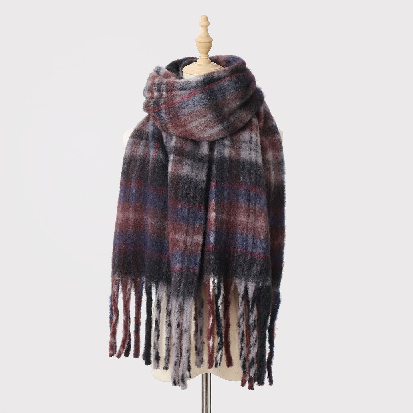 Autumn Winter Thickened Warm Contrast Color Scarf Women All Match Soft Tassel Shawl Atmosphere Scarf One Size Multi3