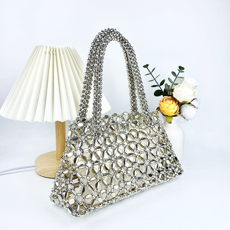 Personalized Woven Hollowed Good looking Ceiling Handbag Shiny Handmade Pearl Tote Underarm Bag