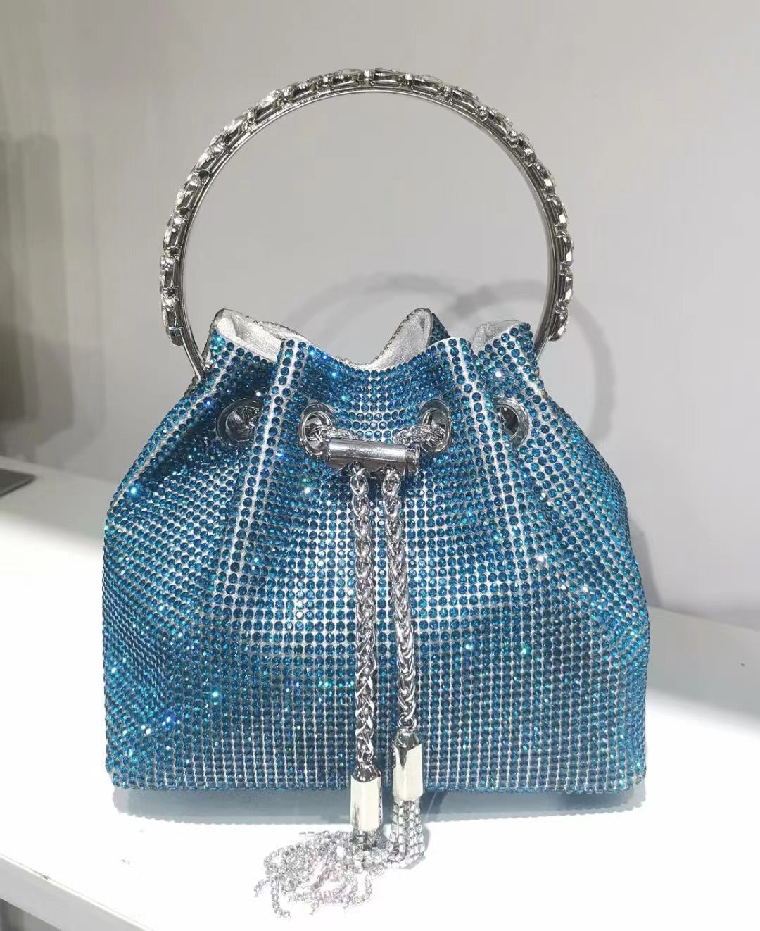 Rhinestone Premium Dinner Handbag Acrylic Women Bag Diamond Chain Bag Shoulder Bag One Size Blue