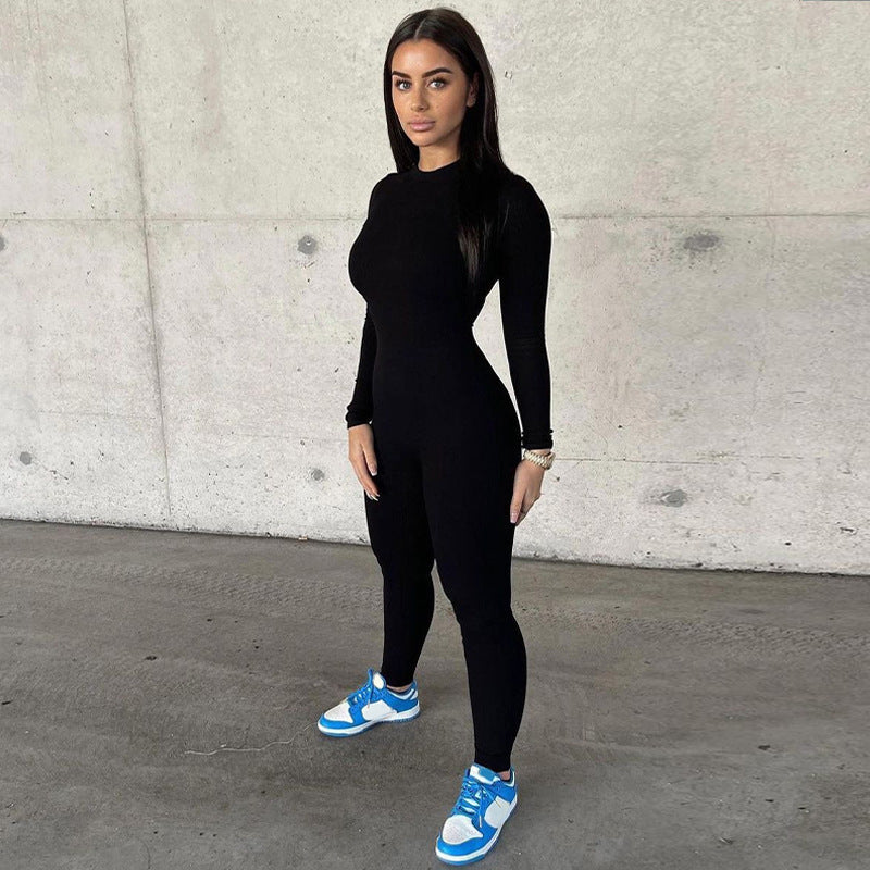 Popular Women Clothing Autumn Solid Color Slim Yoga Sports Jumpsuit