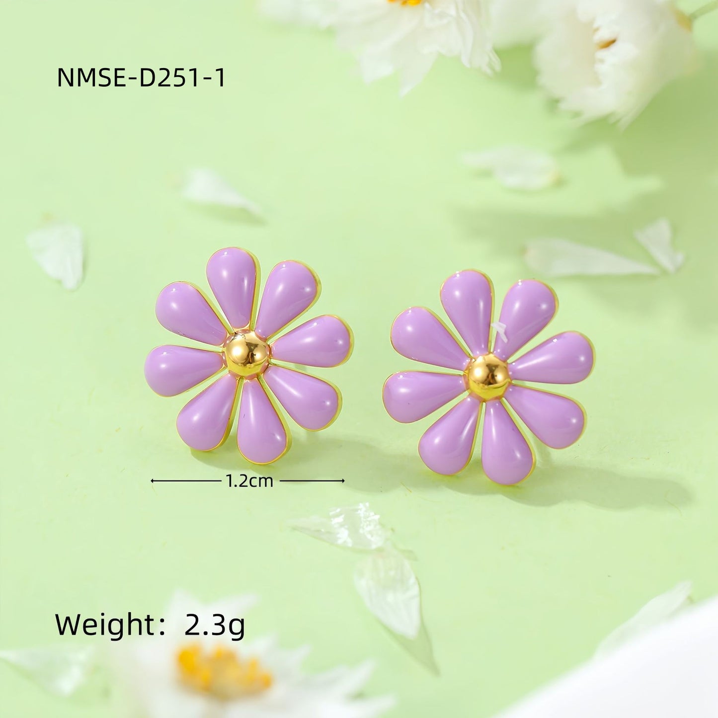 Summer Fresh Little Daisy Drop Oil Titanium Steel Earrings Women Stainless Steel Studs One Size NMSE-D251-1 Purple Small Earrings