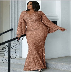 plus Size Plump Girls Women Long Wedding Cocktail Hip Fishtail Party Evening Dress Women Gold