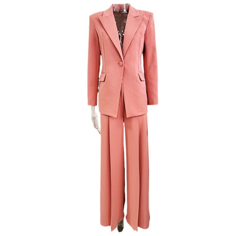 Spring Embroidery Hollow Out Cutout out Heavy Embroidery Blazer Straight Leg Trousers Set