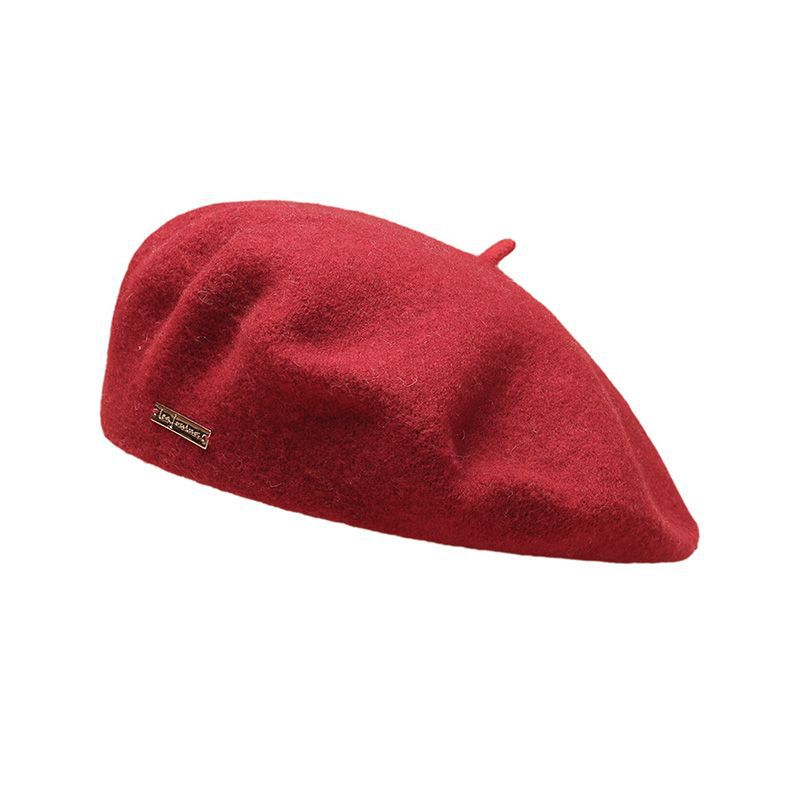 Autumn Winter Colors Available Wool Beret British Casual Season Warm Thickened Solid Color All Matching Hat One Size Burgundy