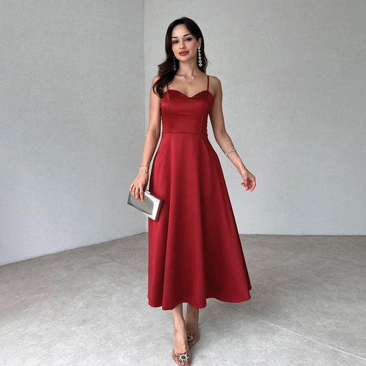 Summer Dress Socialite Elegant Sexy Slim Satin Sling A Expansion Women