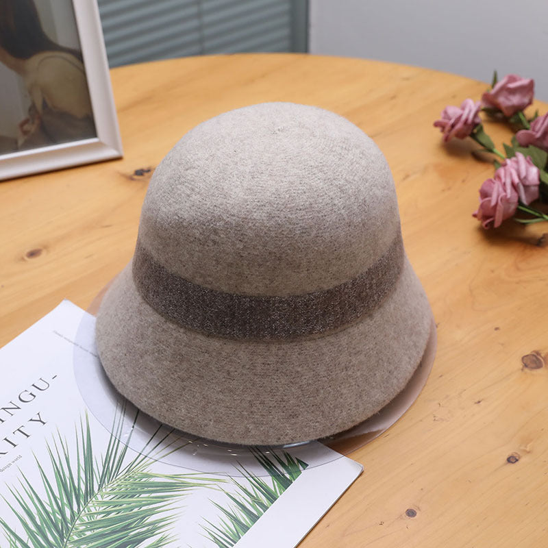 Autumn Winter Fisherman Hat Korean Hat Women Bucket Hat Woolen Warm Japanese Knitting Wool Bucket Hat One Size Khaki